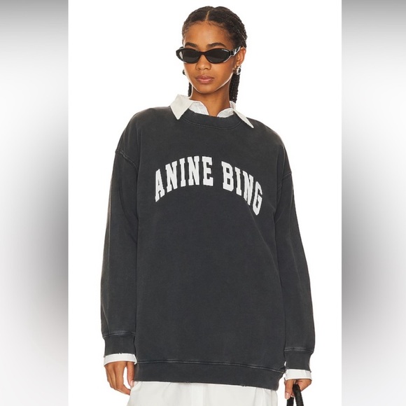 ANINE BING Revolve Distressed Designer Tyler Sweatshirt in Gray White Size XL - Picture 5 of 15